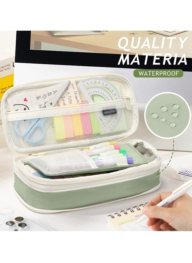 SPECIAL Green Large Capacity Aesthetic Pencil Case with Sturdy Durable Zipper Big Soft Stationery Pouch Portable Storage Organizer for Women Men Adults College Office Travel School Supplies Pen Marker Cosmetic Bag - Image 4
